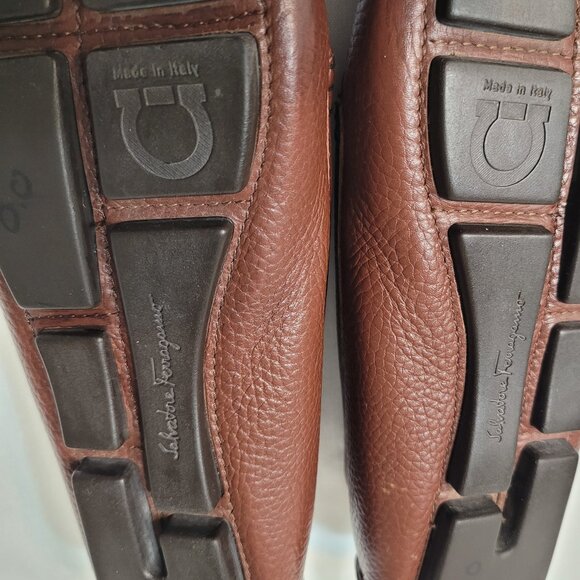 Salvatore Ferragamo Brown Leather Women's Driver Loafer Monogram Logo Flat 7.5 - Picture 12 of 14